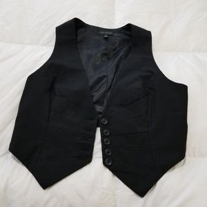 Black Collarless Button Vest
